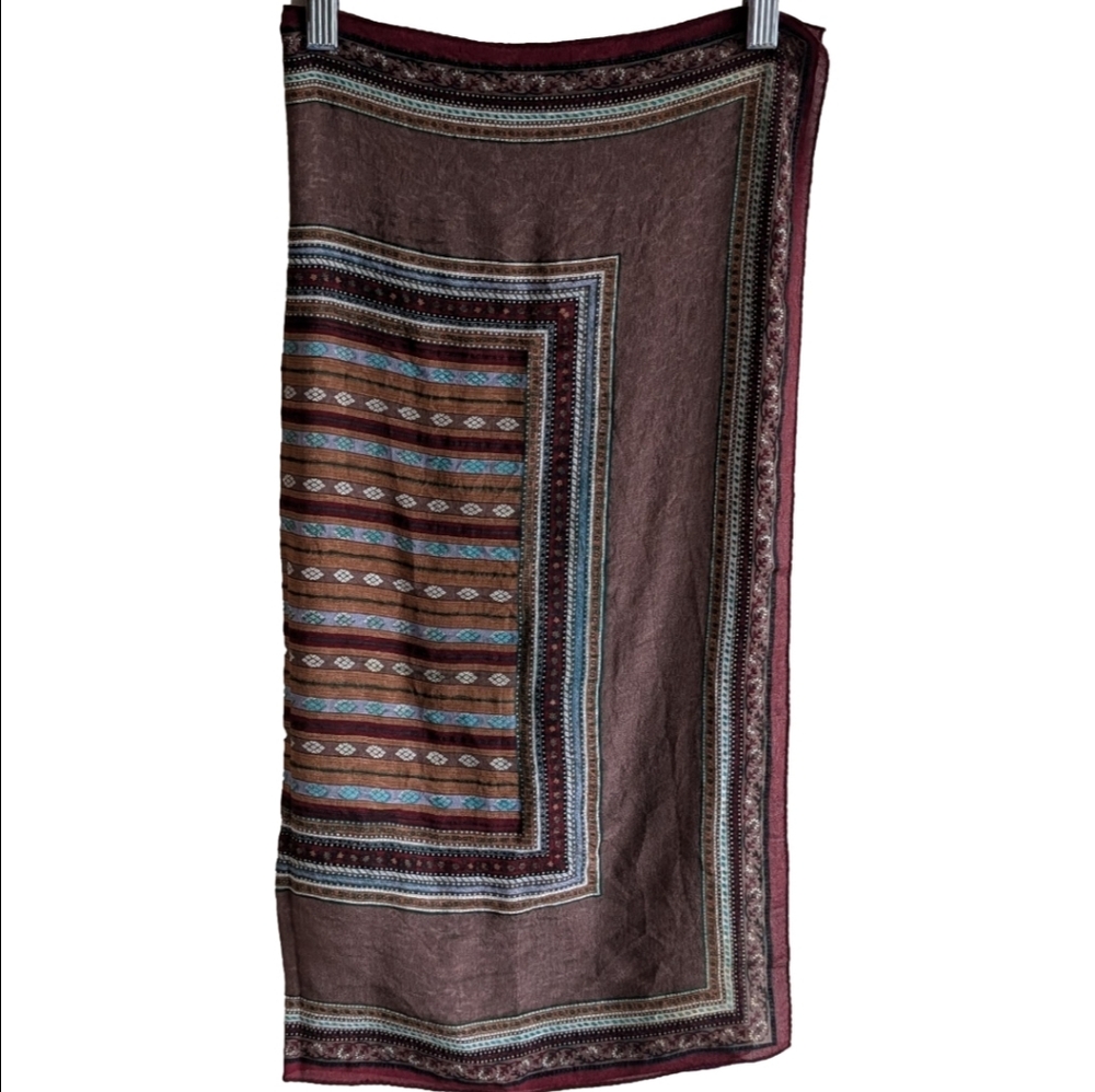 Vintage Oscar de la Renta silk scarf burgundy tan